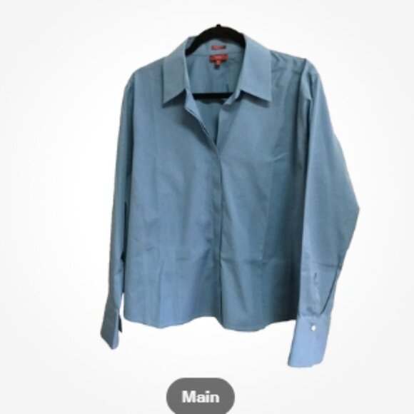 Talbots Women Size 18W Blouse Top Shirt Wrinkle Resistant Blue Button Front - Picture 7 of 7